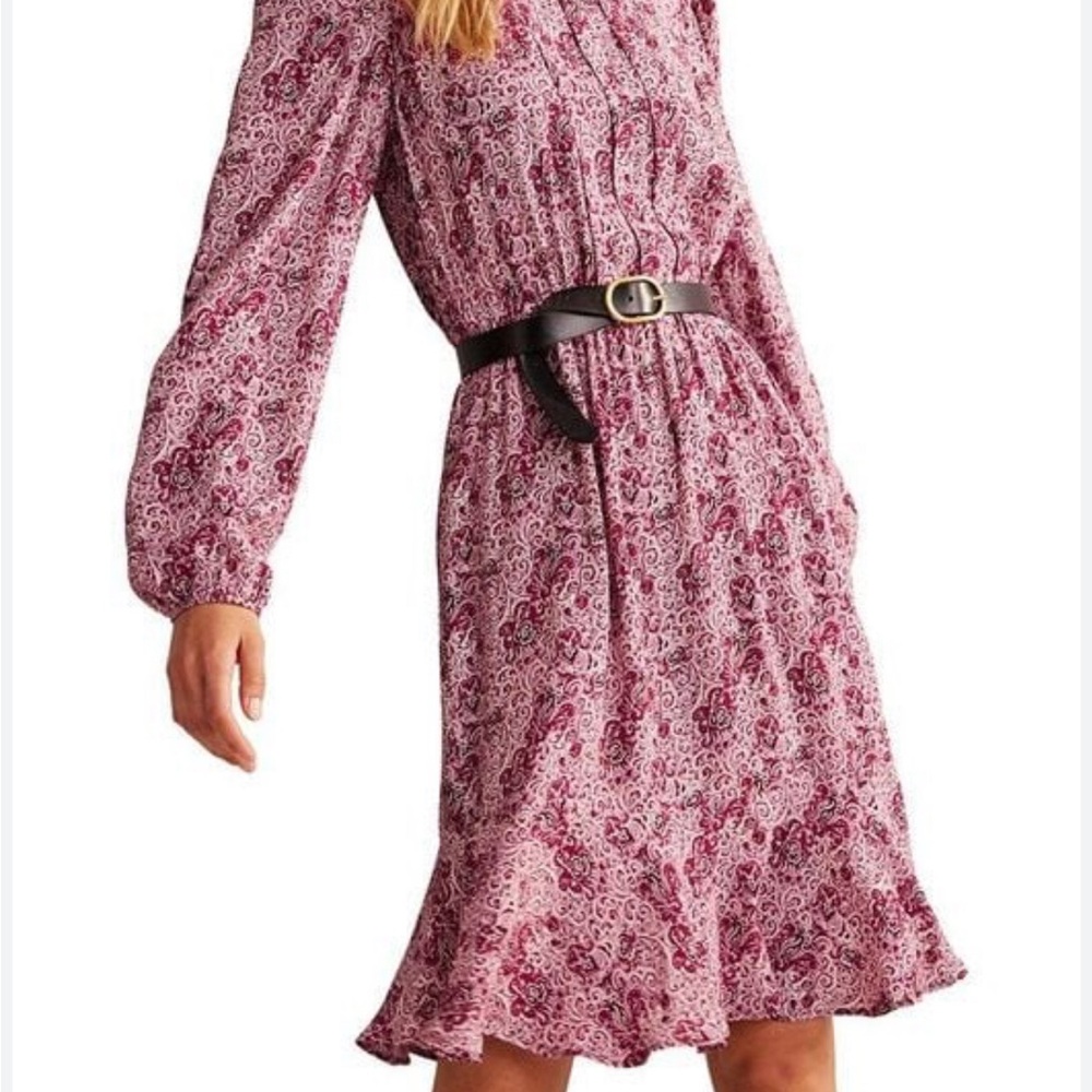 Boden Rose Pink Paisley Long-Sleeve Mini Dress